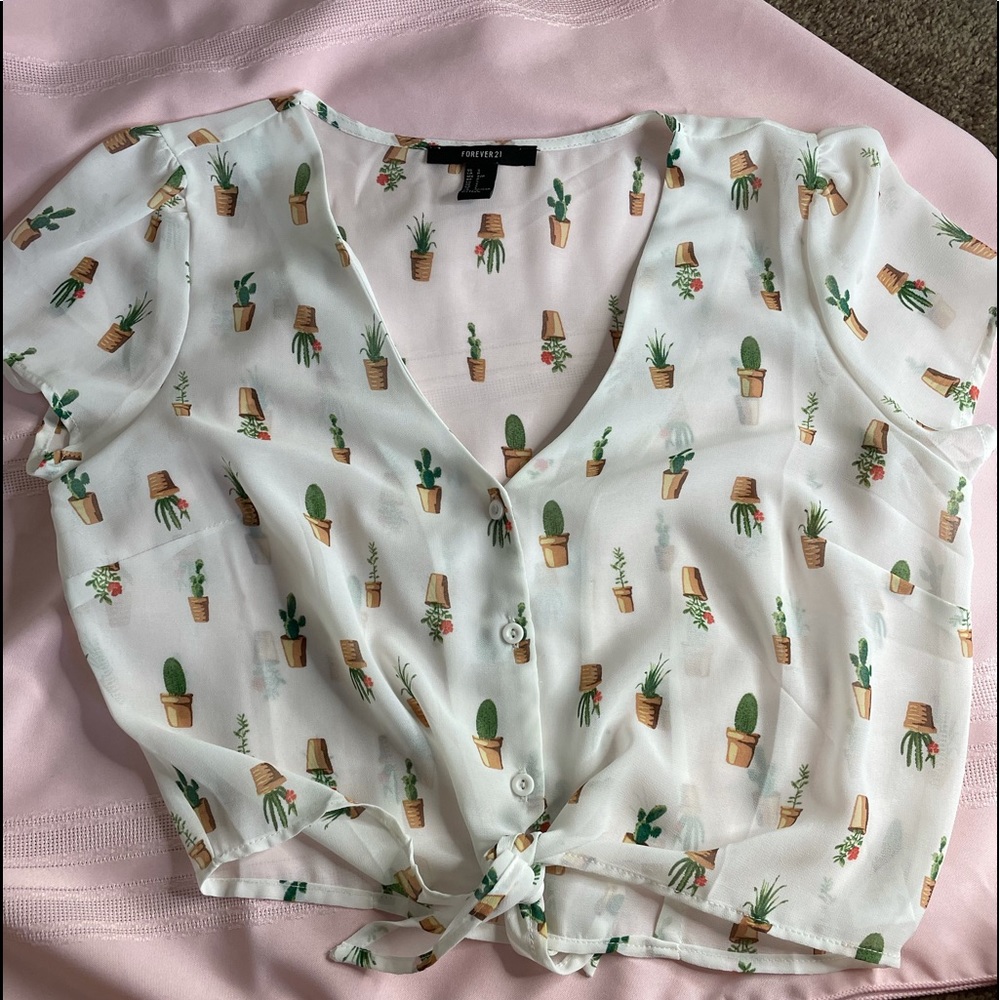 Forever 21 White Cactus Blouse